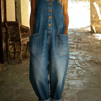 Women's Buckle Jumpsuit Casual Retro Multi-Pocket Overalls Pants