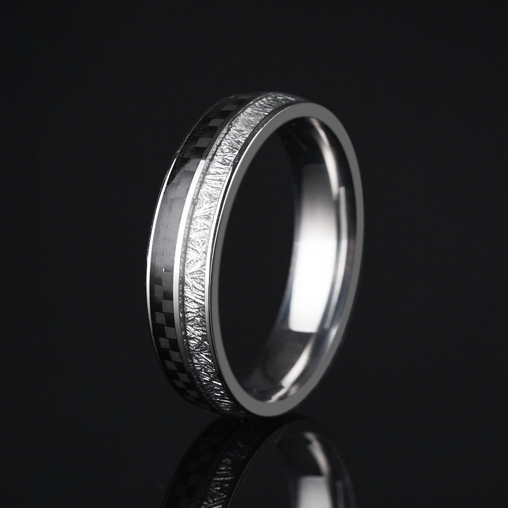 Stainless Steel Carbon Fiber Men's Ice Foil Ring