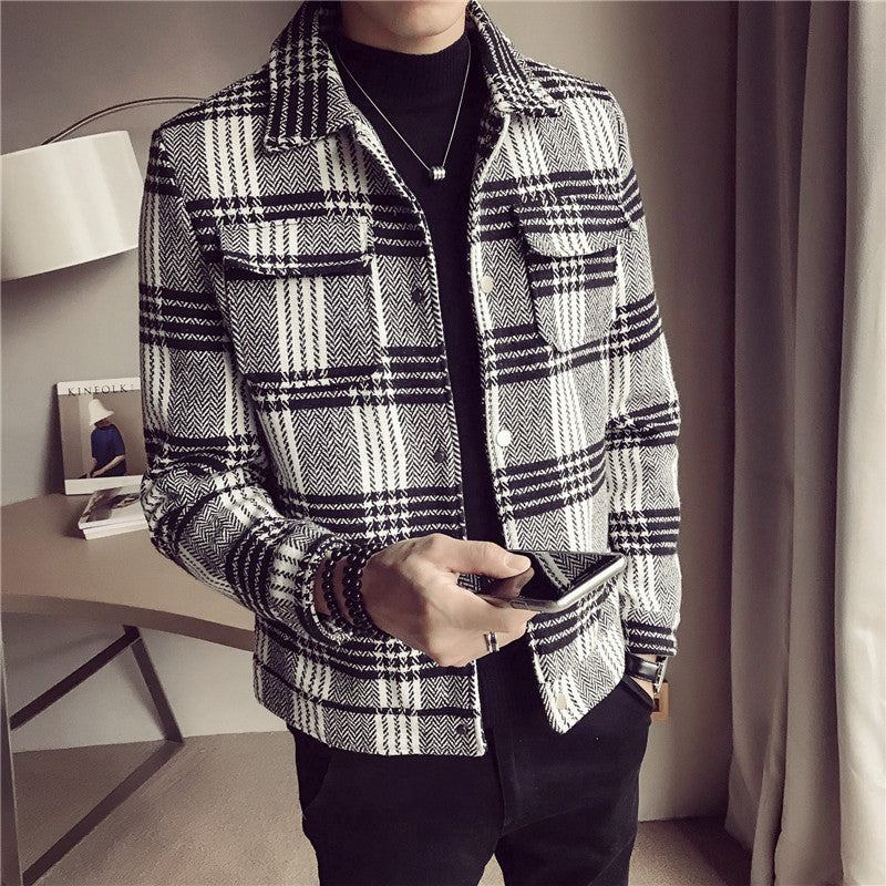 Korean Style Striped Woolen Jacket for Slim Fit