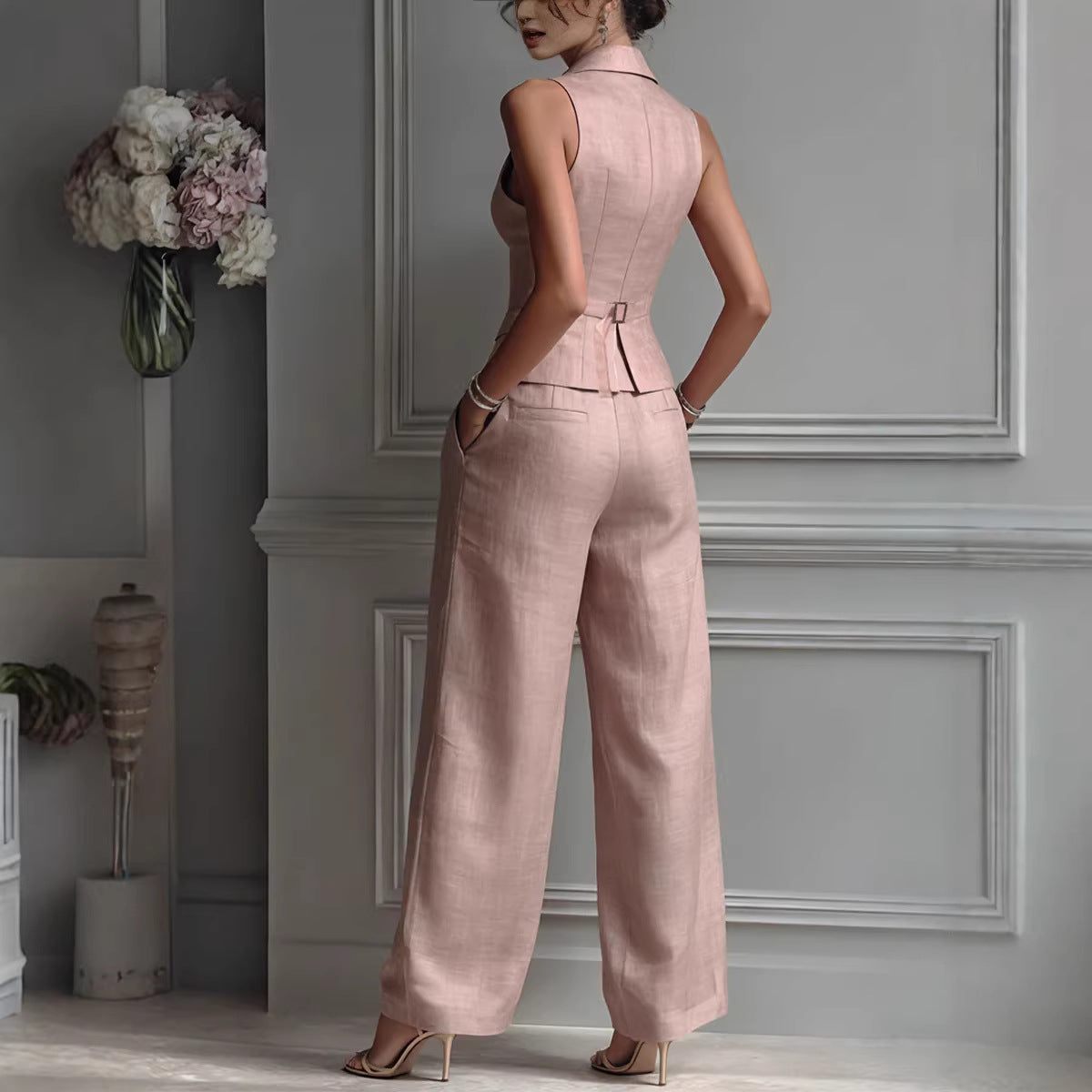 Summer Sleeveless Suit Casual Single-breasted Vest And Casual Pants Set