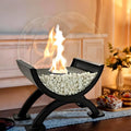 Round Glass Large Tabletop Fireplace 12.5 Inch H Portable Fire Bowl Pot Clean Burning Fireplace For Indoor Outdoor Patio Parties Events Black