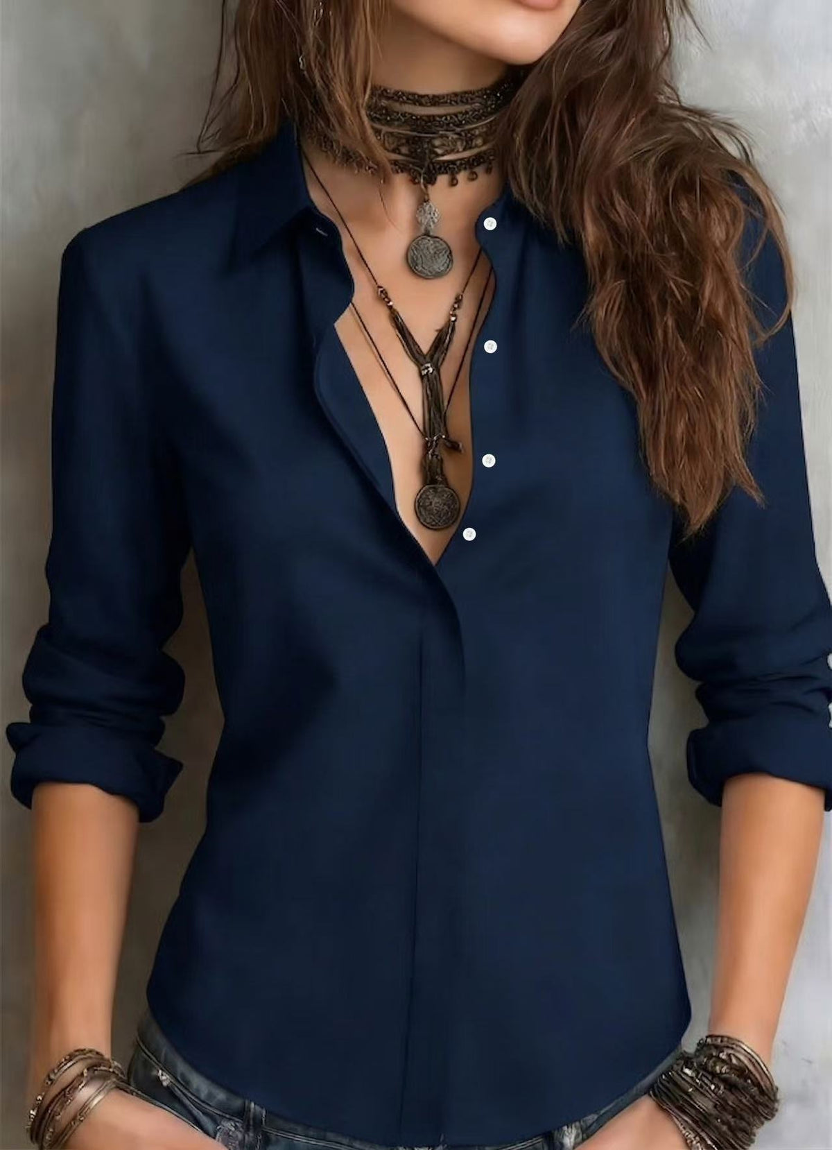 Office Solid-color Work Shirt