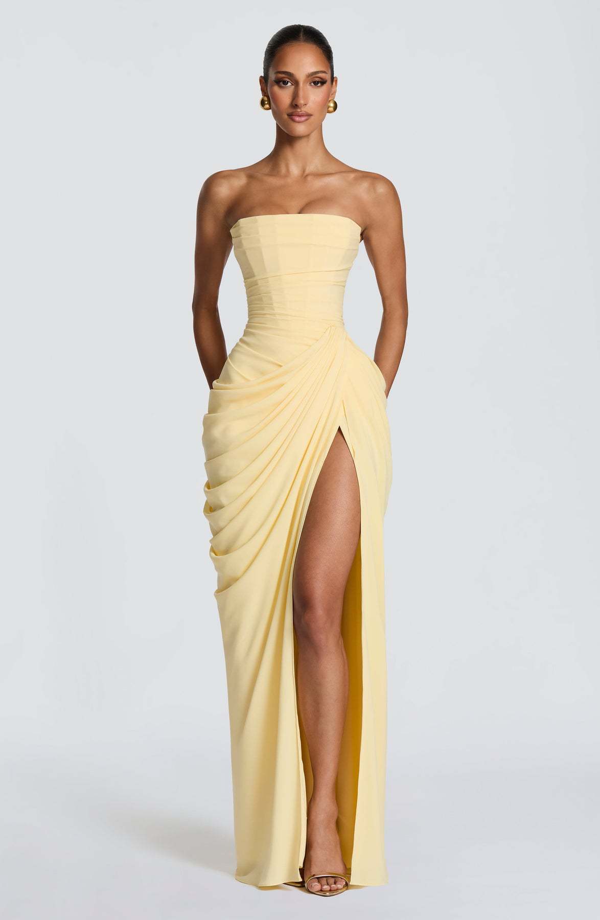 Tube Top Pleated Slit Dress