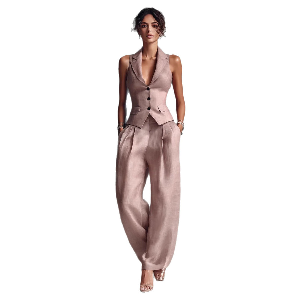 Summer Sleeveless Suit Casual Single-breasted Vest And Casual Pants Set