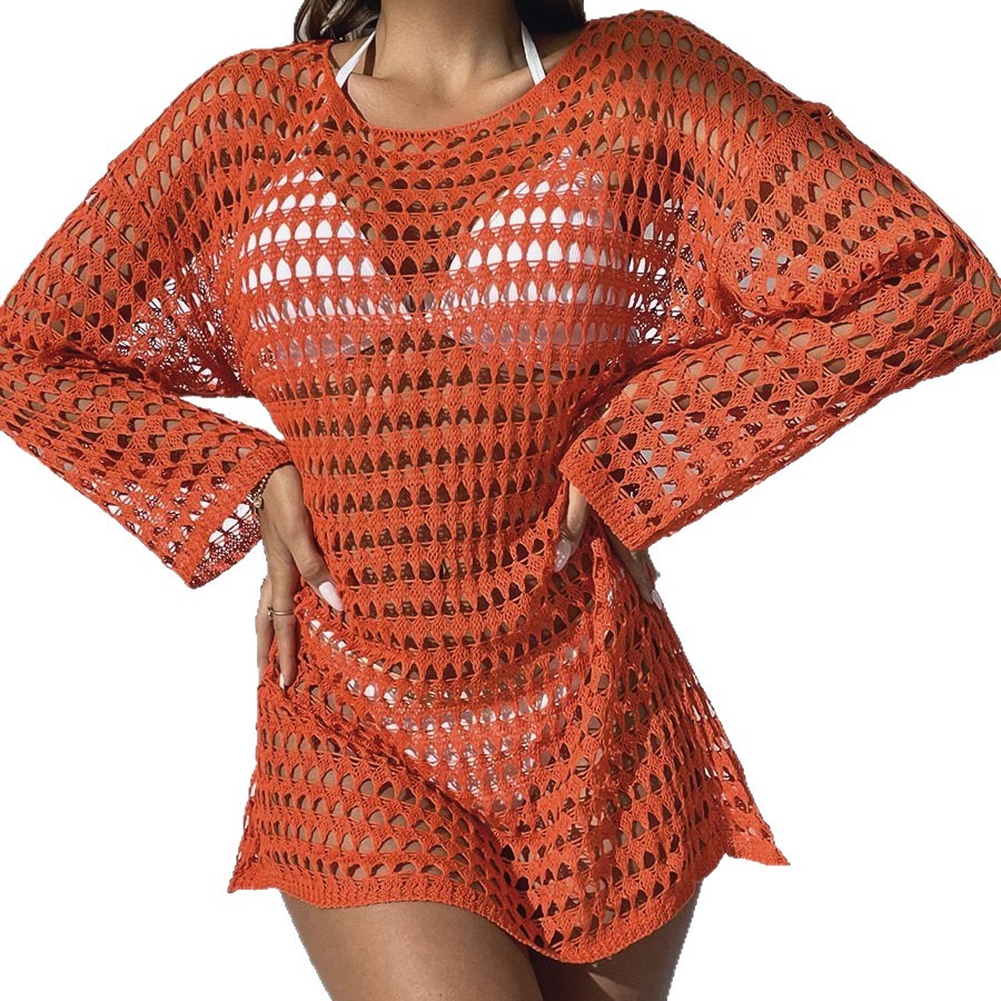 Sexy Knit Hollow Round Neck Beach Dress Women