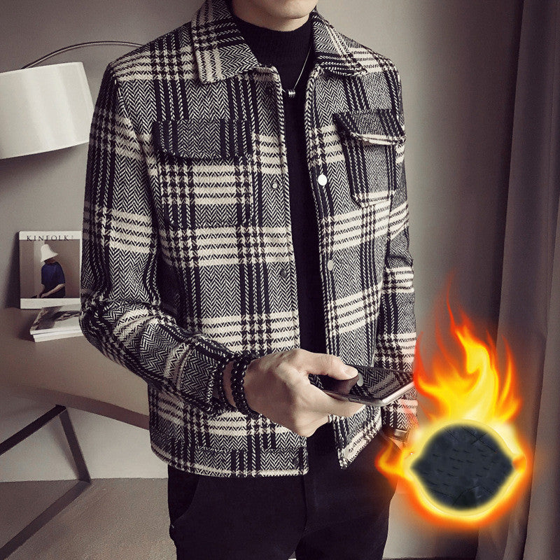 Korean Style Striped Woolen Jacket for Slim Fit