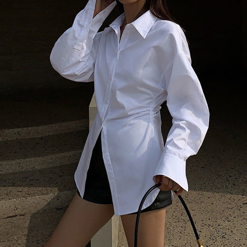 Elegant Solid Women's Shirt for Spring and Autumn