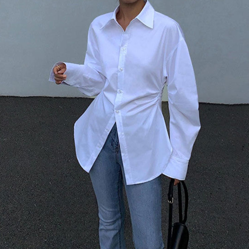 Elegant Solid Women's Shirt for Spring and Autumn