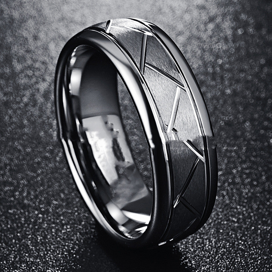 Men's Silver Gray Frosted Tungsten Ring with Tire Pattern