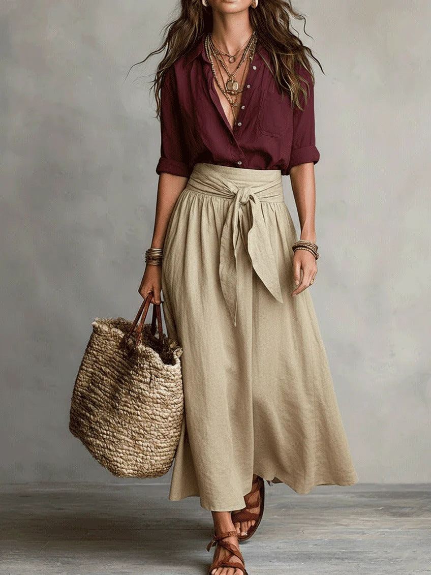 Women's Casual Fashionable Skirt And Shirt Two-Piece Set