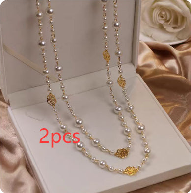 Retro Multi-layer Pearls Necklace Fashion Long Sweater Chain Versatile Accessories For Women