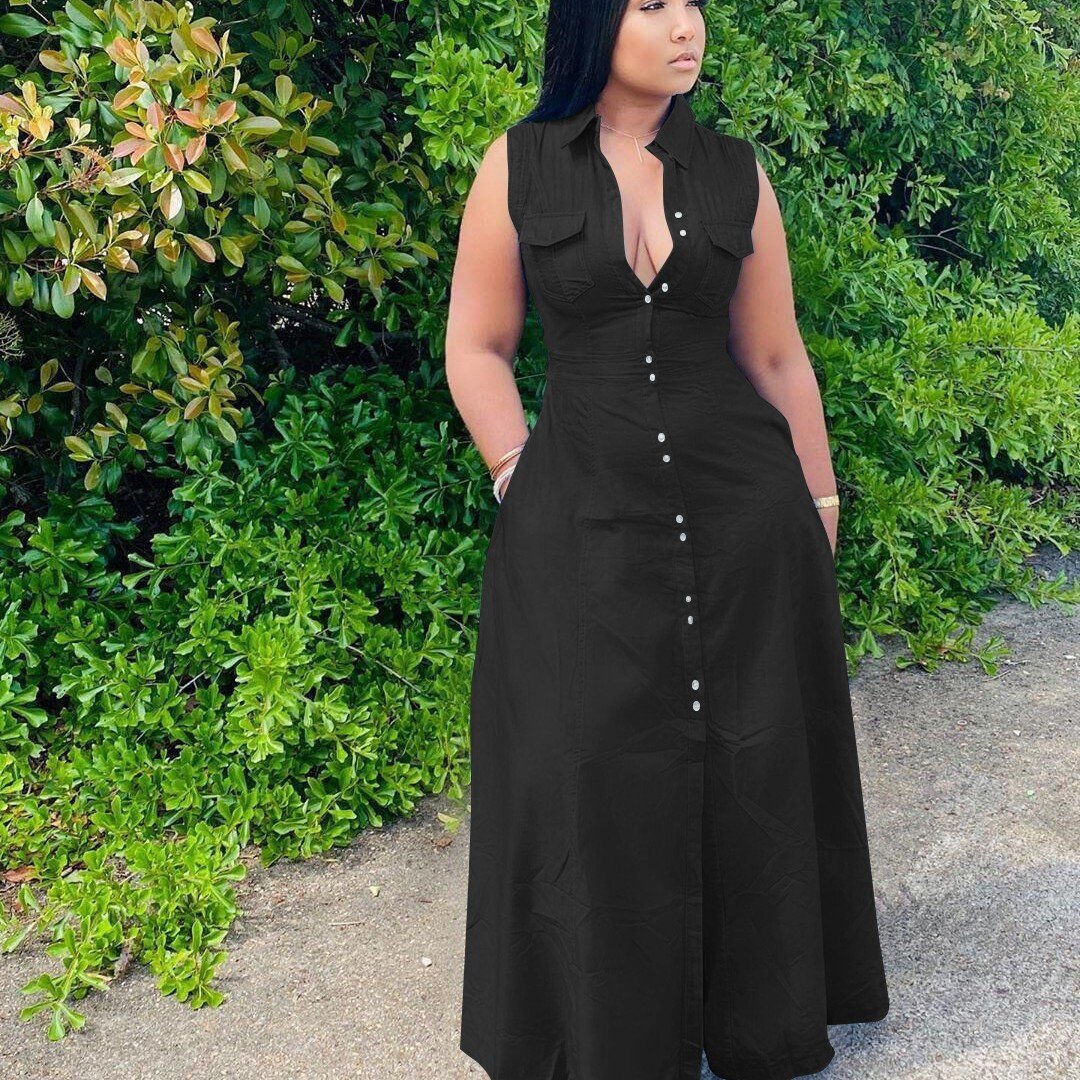 Plus Size Sleeveless Fashion Dress for Waist Trimming