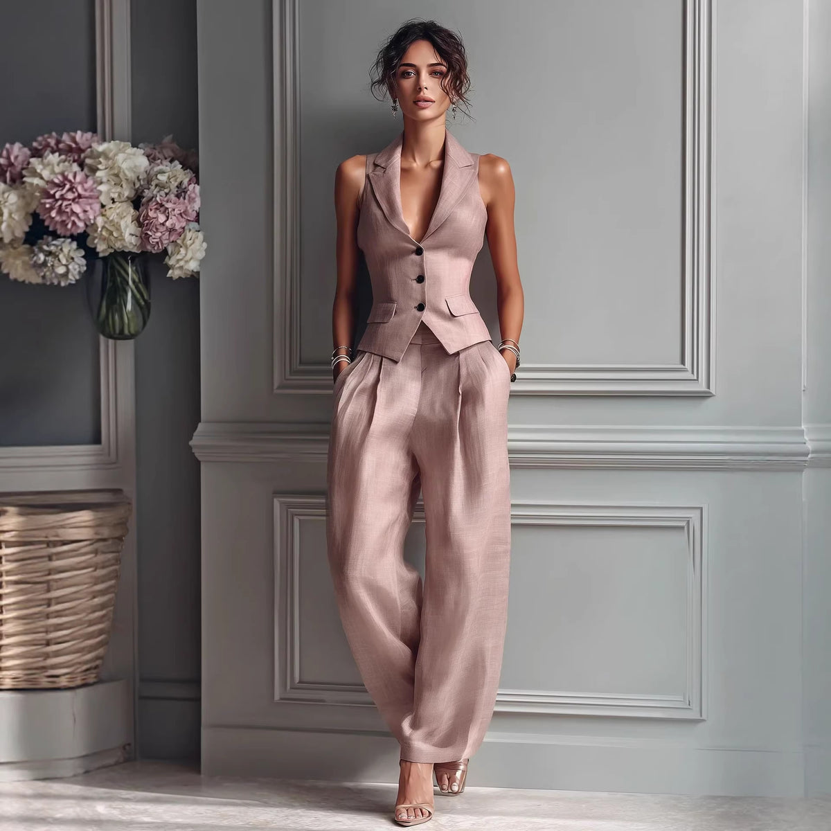 Summer Sleeveless Suit Casual Single-breasted Vest And Casual Pants Set