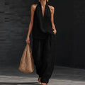 Summer Sleeveless Suits V-neck Halter Top And Wide-leg Pants Fashion Casual Straight Trousers Set