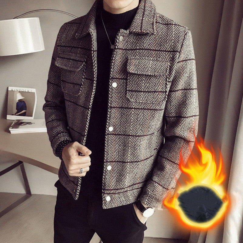 Korean Style Striped Woolen Jacket for Slim Fit