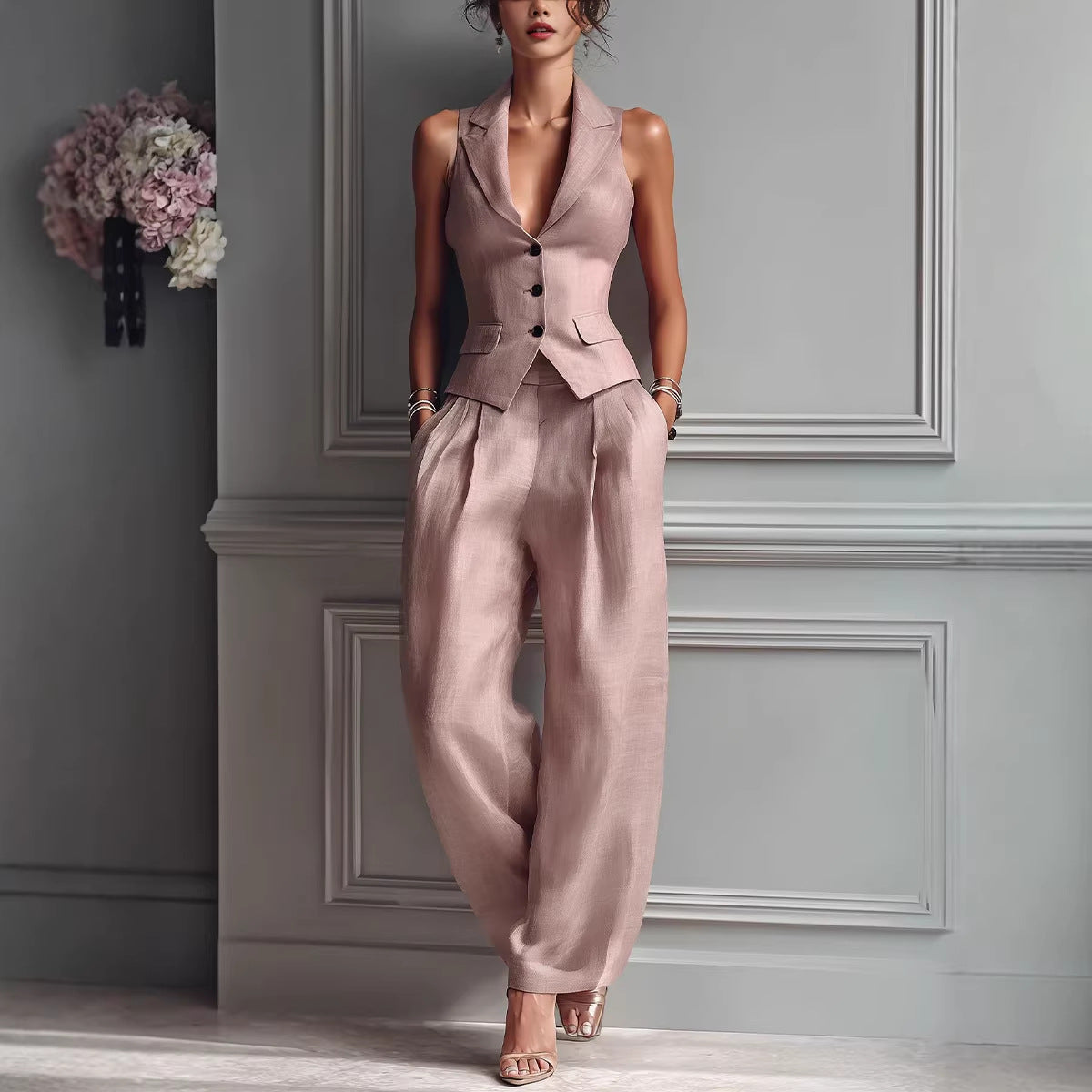 Summer Sleeveless Suit Casual Single-breasted Vest And Casual Pants Set