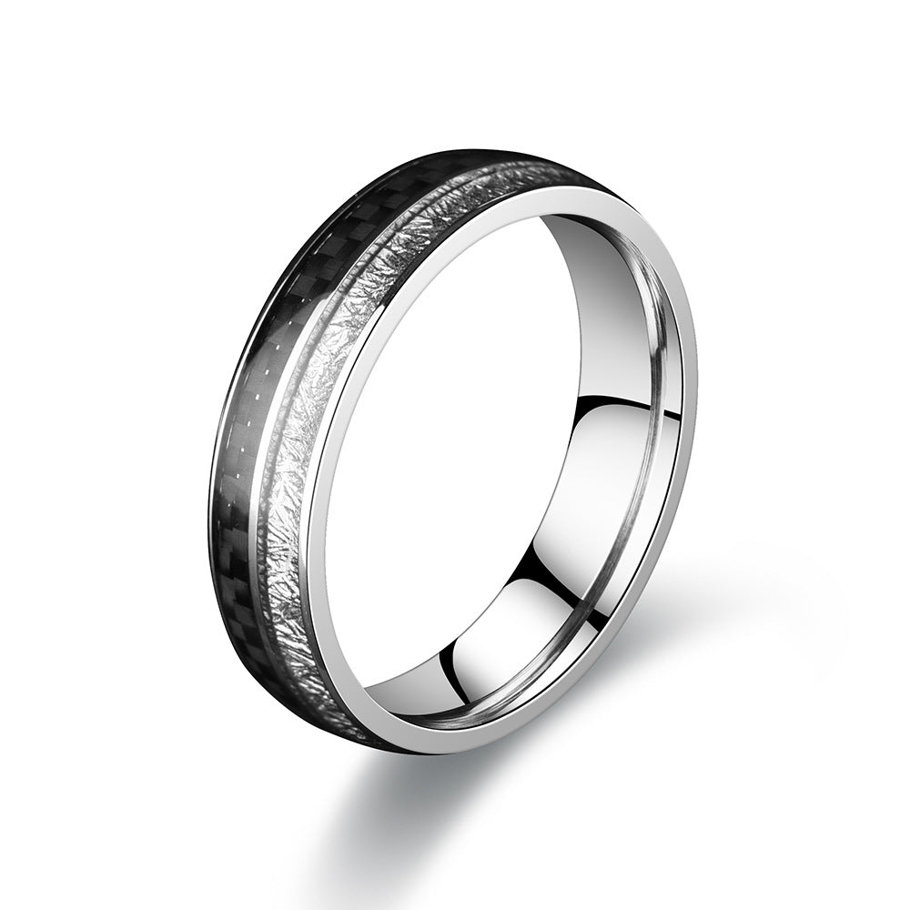 Stainless Steel Carbon Fiber Men's Ice Foil Ring