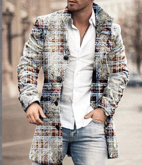 New men's woolen stand collar mid-length casual coat with pockets
