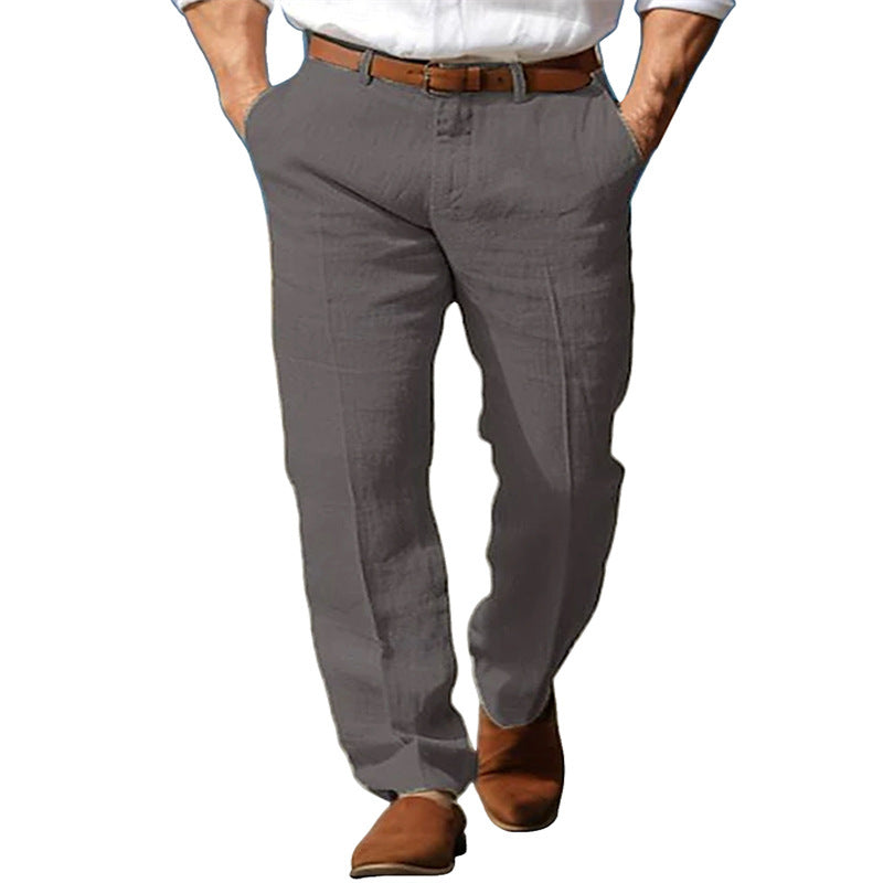Men's Formal Linen Straight Pure Color Comfort Breathable Vacation Trousers