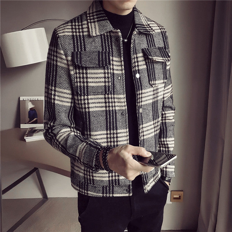 Korean Style Striped Woolen Jacket for Slim Fit