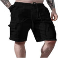 Cotton Linen Shorts Drawstring Elastic Waist Straight Leg Solid Color Breathable Beach Shorts