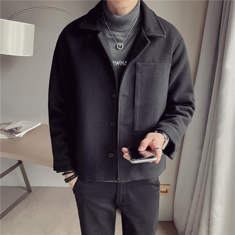 Korean Style Striped Woolen Jacket for Slim Fit