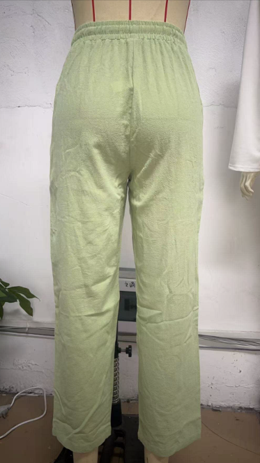 Elastic Waist Solid Cotton Hemp Pants