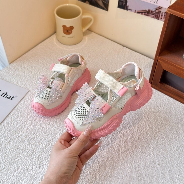 2026 Summer New Girls' Sports Sandals, Korean Mesh Breathable Closed-Toe Beach Shoes, Casual Shoes For Little Girls
