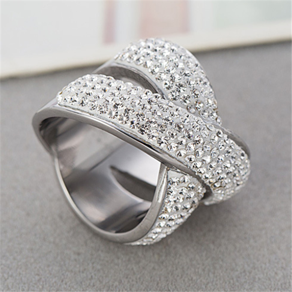 316L Stainless Steel Cross Design Diamond Ring