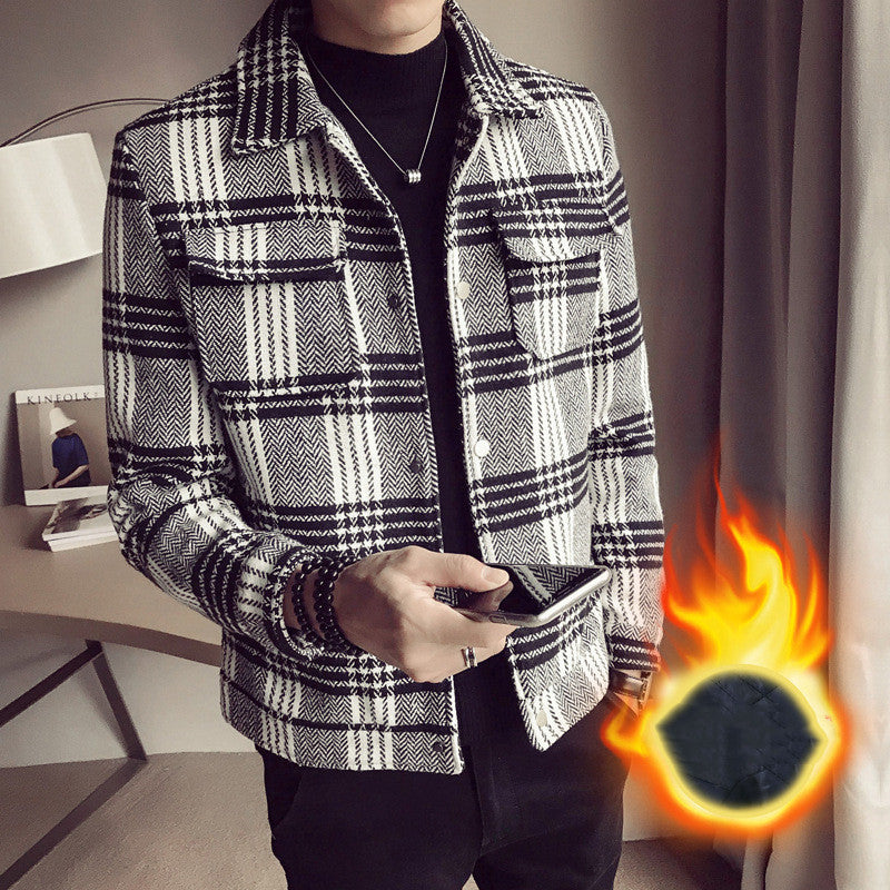 Korean Style Striped Woolen Jacket for Slim Fit