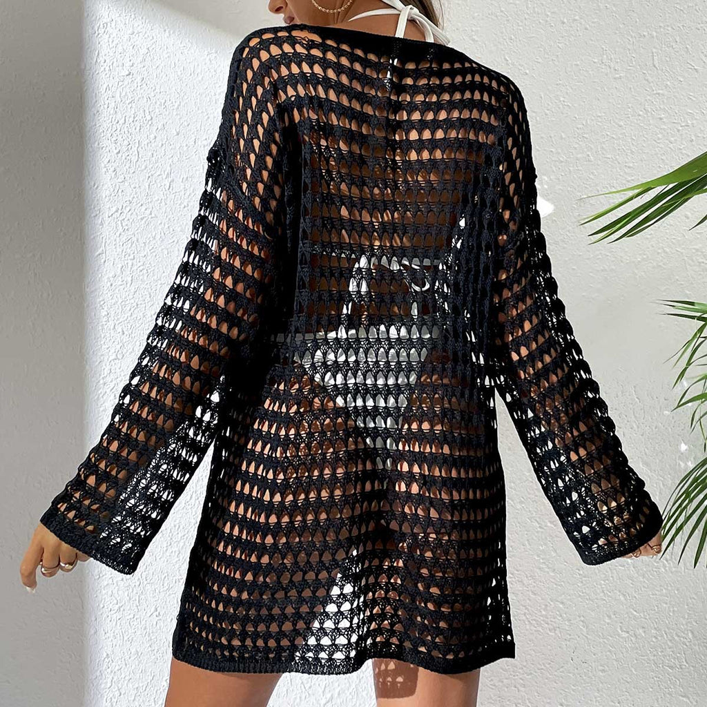 Sexy Knit Hollow Round Neck Beach Dress Women