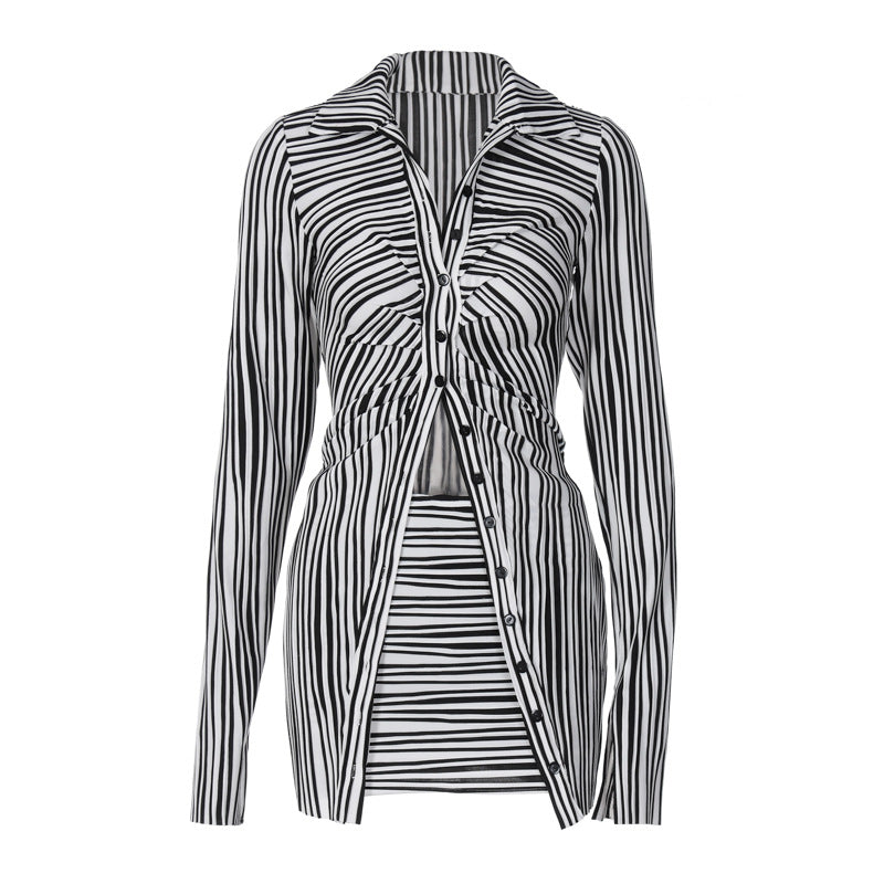 Fashionable Zebra Print Button Cardigan & Skirt Set
