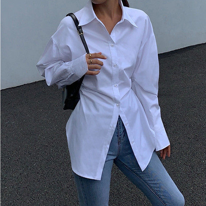 Elegant Solid Women's Shirt for Spring and Autumn