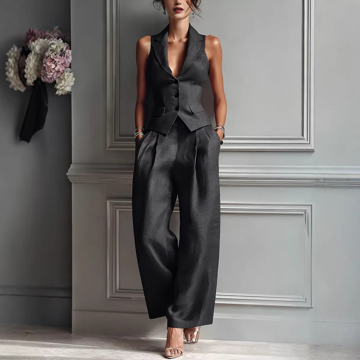 Summer Sleeveless Suit Casual Single-breasted Vest And Casual Pants Set