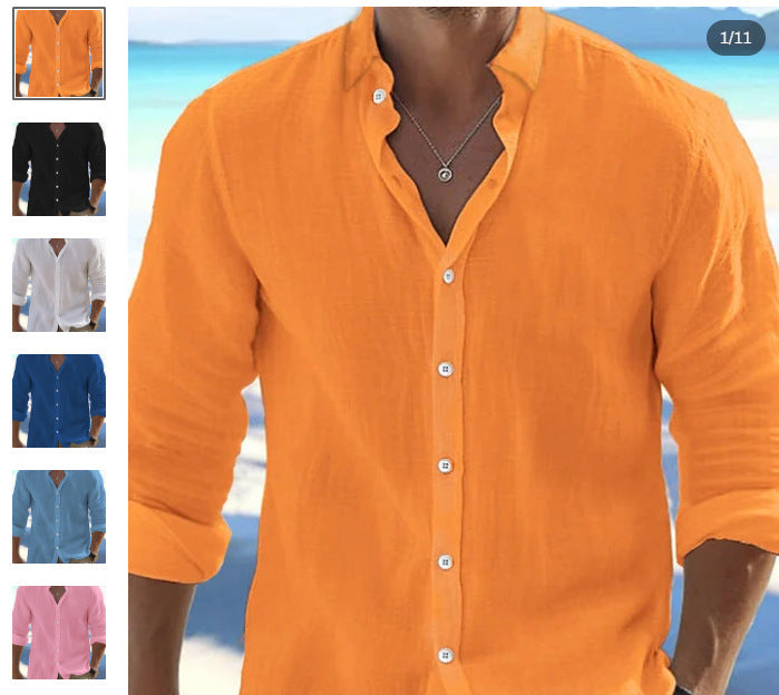 Amazon Men's Linen Shirt Button Shirt Summer Beach Solid Color