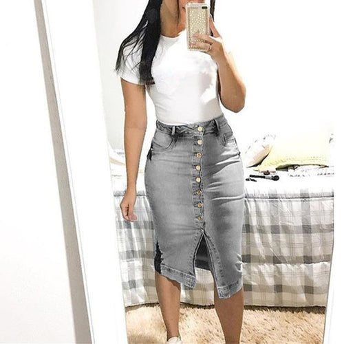 Geknöpfter schmaler langer Jeansrock für einen sexy Look