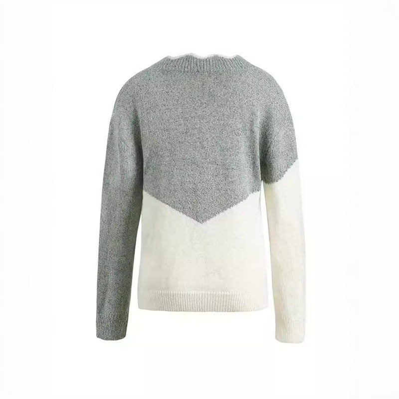 New Plus Size Autumn And Winter V-neck Color Matching Sweater For Women