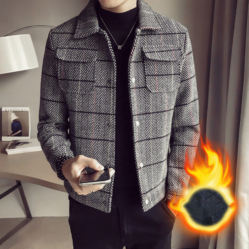 Korean Style Striped Woolen Jacket for Slim Fit