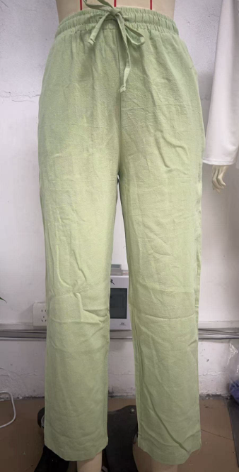 Elastic Waist Solid Cotton Hemp Pants