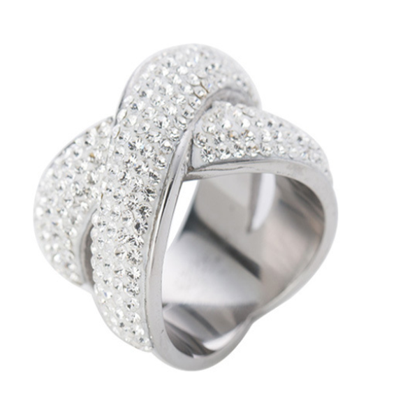 316L Stainless Steel Cross Design Diamond Ring