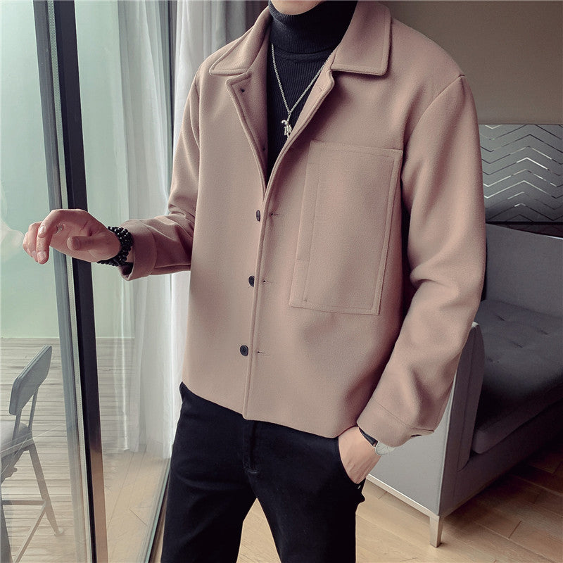 Korean Style Striped Woolen Jacket for Slim Fit