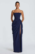 Tube Top Pleated Slit Dress