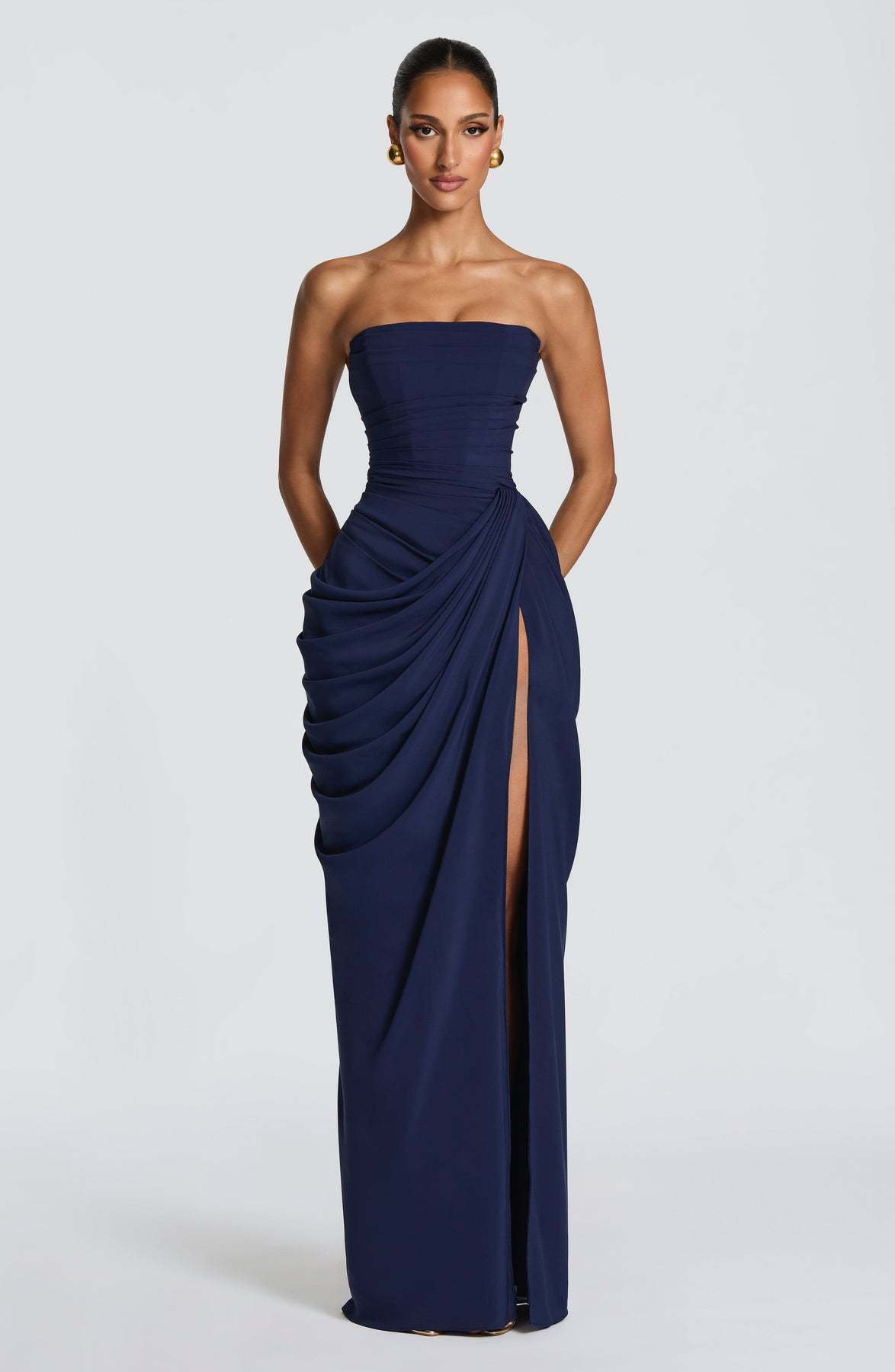 Tube Top Pleated Slit Dress