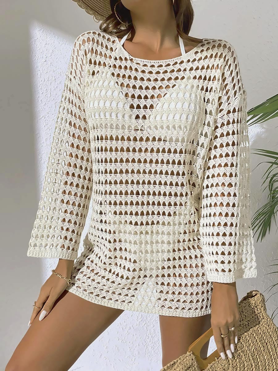 Sexy Knit Hollow Round Neck Beach Dress Women
