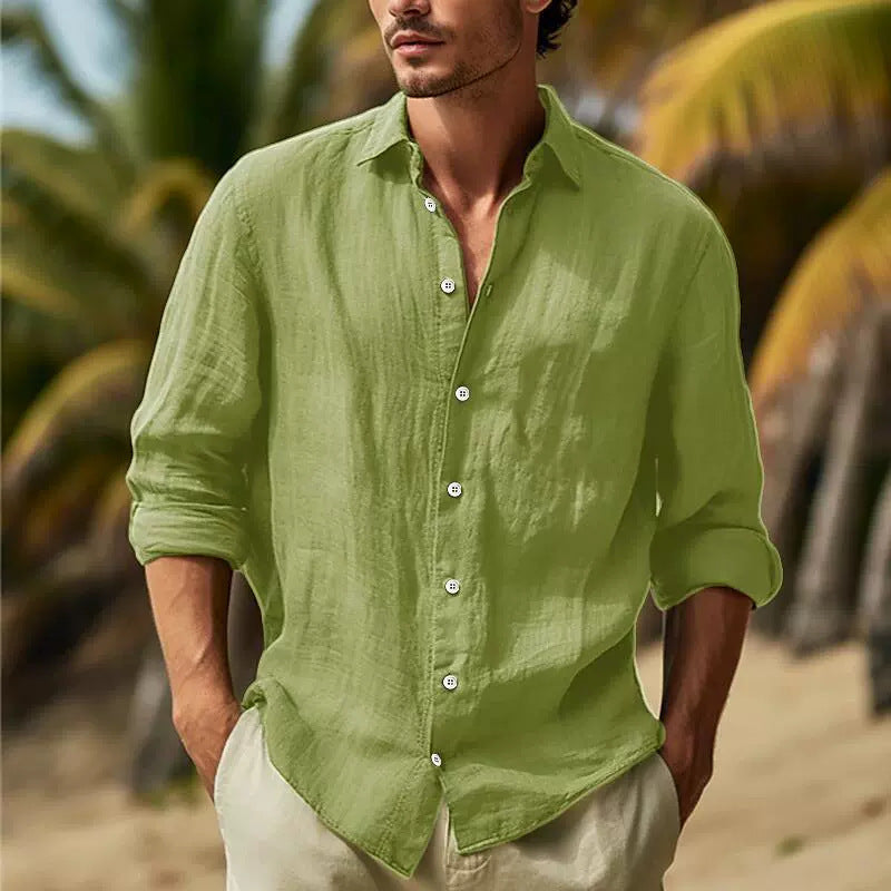 Amazon Men's Linen Shirt Button Shirt Summer Beach Solid Color